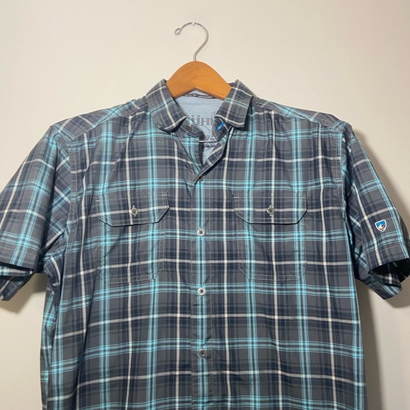 Kuhl Men’s Eluxur Shirt Button Short Sleeve Plaid Front Pocket Size Small Logo - Picture 4 of 9